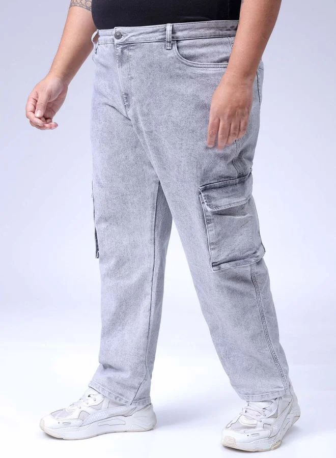 HARDSODA Men Plus Size Baggy Fit Solid Mid-Rise Stretchable Cargo Denims