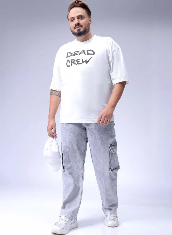 HARDSODA Men Plus Size Baggy Fit Solid Mid-Rise Stretchable Cargo Denims