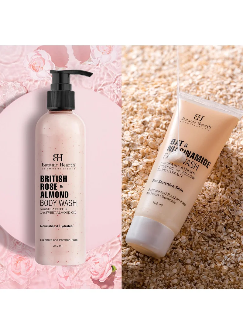 Botanic Hearth Botanic Hearth Oat & Niacinamide Face Wash and British Rose & Almond Body Wash (Pack of 2) for Men and Women