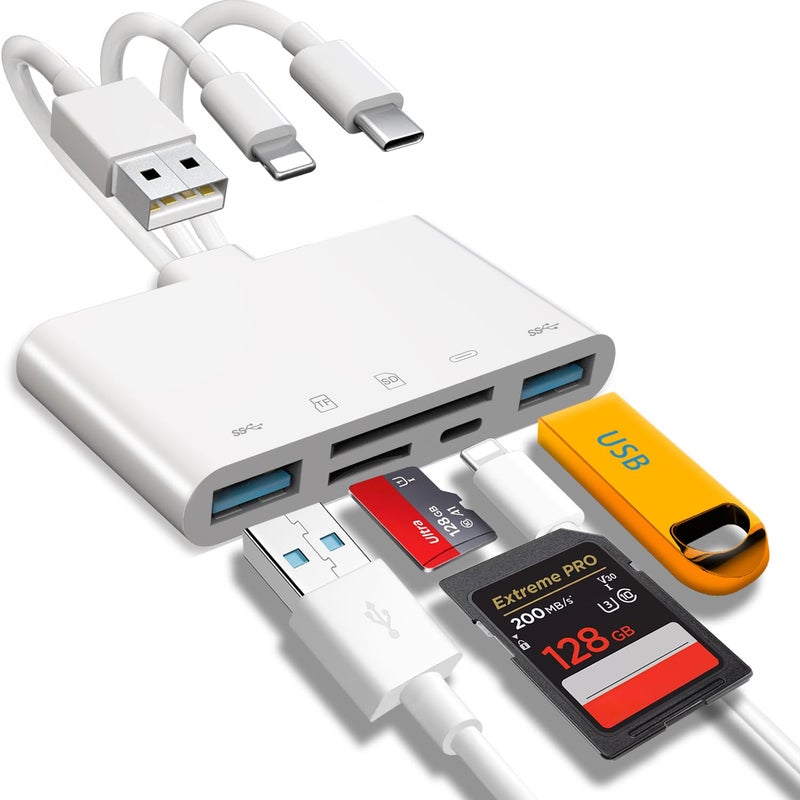 JOOPSHEE 5-in-1 Memory Card Reader, USB OTG Adapter & SD Card Reader for i-Phone/i-Pad, USB C and USB A Devices with Micro SD & SD Card Slots, Supports SD/Micro SD/SDHC/SDXC/MMC - Image 1