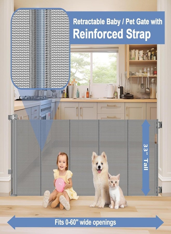 Sair pet Reinforced Retractable Dog Gate with Support Strip 60" Wide Retractable Outdoor Gate for Decks Mesh Dog Gate Retractable Indoor Retractable Pet Gate for Dogs Retractable Mesh Gate Retractable Cat Gate - Image 2