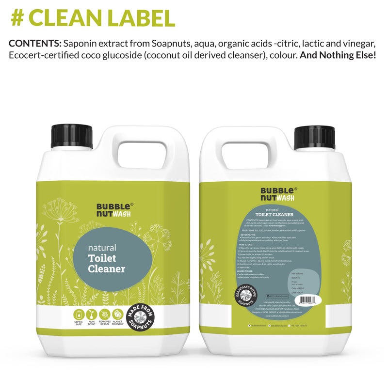 BubbleNut Wash Toilet Bowl Cleaner Liquid - Natural, Organic, Septic Safe, Fumes free, Biodegradable, Remover of Limescale & Yellow Stain from Hard Water, For Home and Office, Lime scale Descaler for Bathroom Floor (2.5 Lits) - Image 5