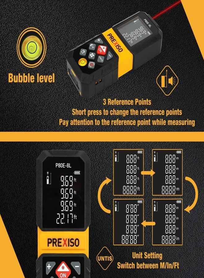 PREXISO Laser Measure, 265Ft Rechargeable Laser Distance Meter with Multi-Measurement Units M/in/Ft, Backlit LCD 4 Line Display, and Pythagorean, Distance, Area, Volume Modes - Image 4