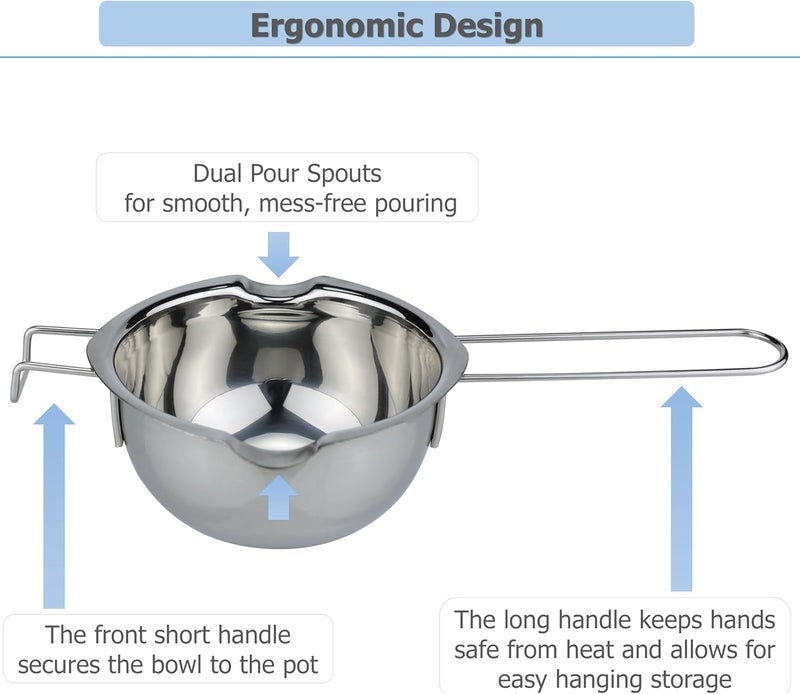 EIKS Boiler Pot Melting Bowl with SUS304 Stainless Steel for Melting Chocolate Candy Cheese Butter and Candle Wax Making, Capacity 400ML/13oz - Image 3