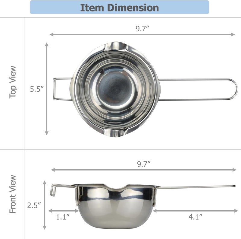 EIKS Boiler Pot Melting Bowl with SUS304 Stainless Steel for Melting Chocolate Candy Cheese Butter and Candle Wax Making, Capacity 400ML/13oz - Image 2