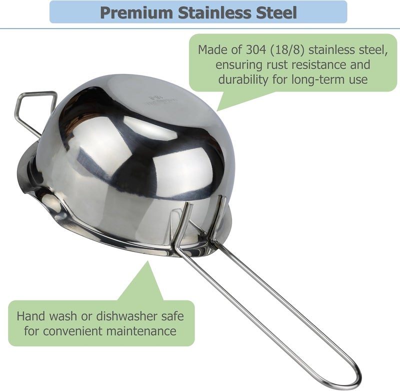 EIKS Boiler Pot Melting Bowl with SUS304 Stainless Steel for Melting Chocolate Candy Cheese Butter and Candle Wax Making, Capacity 400ML/13oz - Image 4