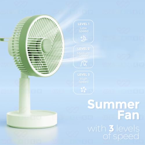 Wembley Mini Portable Desktop Fan with Warm Light | 3.7V Rechargeable Battery Operated | 3 Speed Airflow, Height Adjustable, Handheld Personal Cooling Device for Home, Office & Travel (Green) - Image 4
