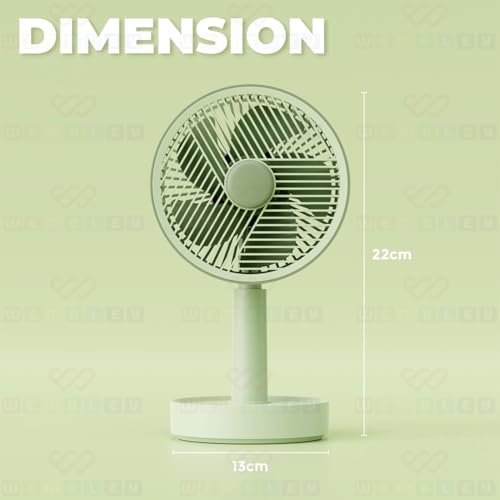 Wembley Mini Portable Desktop Fan with Warm Light | 3.7V Rechargeable Battery Operated | 3 Speed Airflow, Height Adjustable, Handheld Personal Cooling Device for Home, Office & Travel (Green) - Image 2