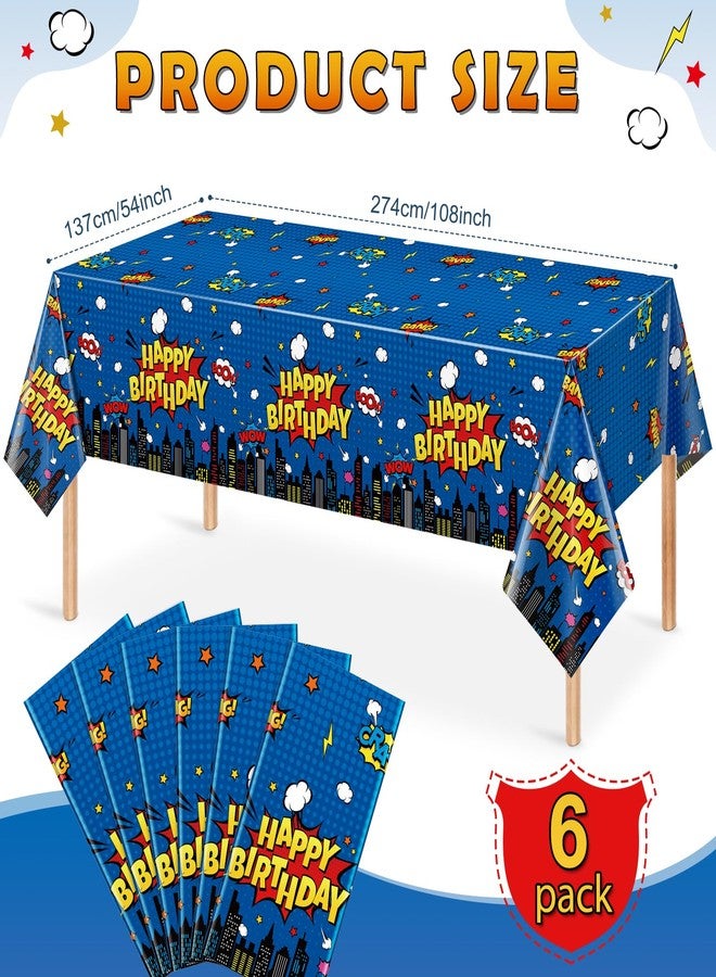 KEASKELL 6Pcs Hero Themed Birthday Party Tablecloths Decorations,Blue Cityscape Super Bang Plastic Table Cover Disposable Rectangle Table Cloth for Baby Shower Kids Boys Birthday Party Supplies,54x108 Inch - Image 2
