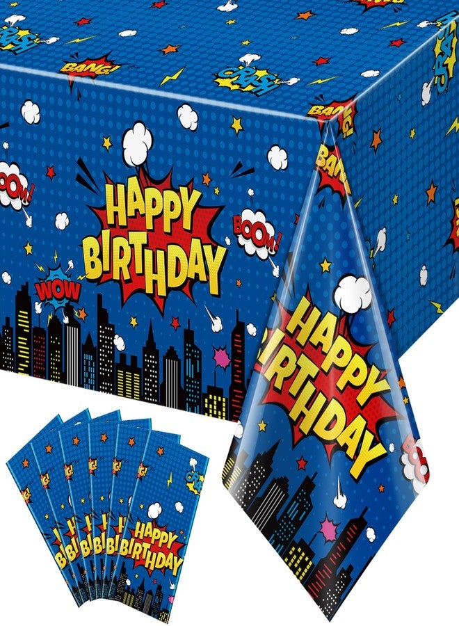 KEASKELL 6Pcs Hero Themed Birthday Party Tablecloths Decorations,Blue Cityscape Super Bang Plastic Table Cover Disposable Rectangle Table Cloth for Baby Shower Kids Boys Birthday Party Supplies,54x108 Inch - Image 1