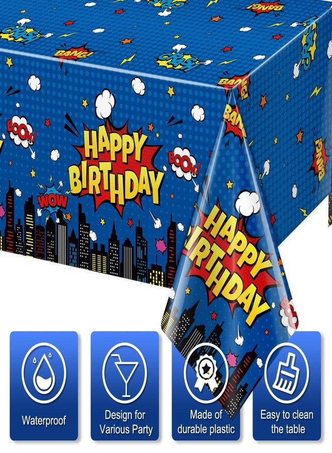 KEASKELL 6Pcs Hero Themed Birthday Party Tablecloths Decorations,Blue Cityscape Super Bang Plastic Table Cover Disposable Rectangle Table Cloth for Baby Shower Kids Boys Birthday Party Supplies,54x108 Inch - Image 3