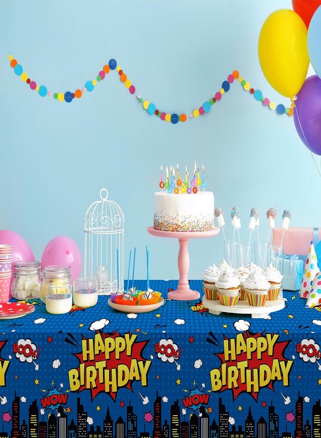 KEASKELL 6Pcs Hero Themed Birthday Party Tablecloths Decorations,Blue Cityscape Super Bang Plastic Table Cover Disposable Rectangle Table Cloth for Baby Shower Kids Boys Birthday Party Supplies,54x108 Inch - Image 4