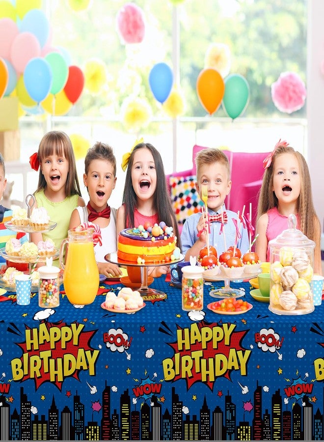 KEASKELL 6Pcs Hero Themed Birthday Party Tablecloths Decorations,Blue Cityscape Super Bang Plastic Table Cover Disposable Rectangle Table Cloth for Baby Shower Kids Boys Birthday Party Supplies,54x108 Inch - Image 5