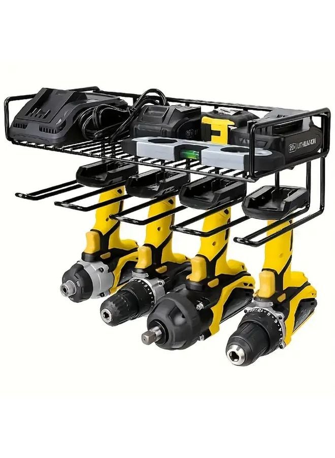 Black 2 Tier Wall Mounted Power Tool Storage Rack With 3 Point Welding Design - Image 1