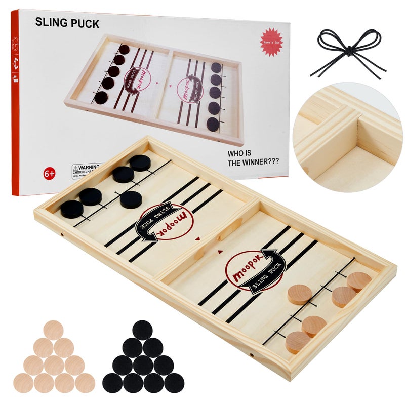moopok Fast Sling Puck Game Fast Action Super Foosball Table Desktop Battle Slingshot Wooden Air Hockey Board Game Guaranteed Fun for Family Game Night or Friends Party - Image 2