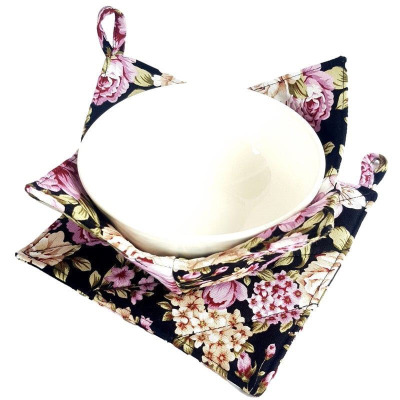 CUSHYSTORE Bowl Cozy Pot Holder Canvas Holders Heat and Cold Resistant Anti-Scalding Protector (Night Rose Garden)  7.5x7.5x4 inch - Image 1