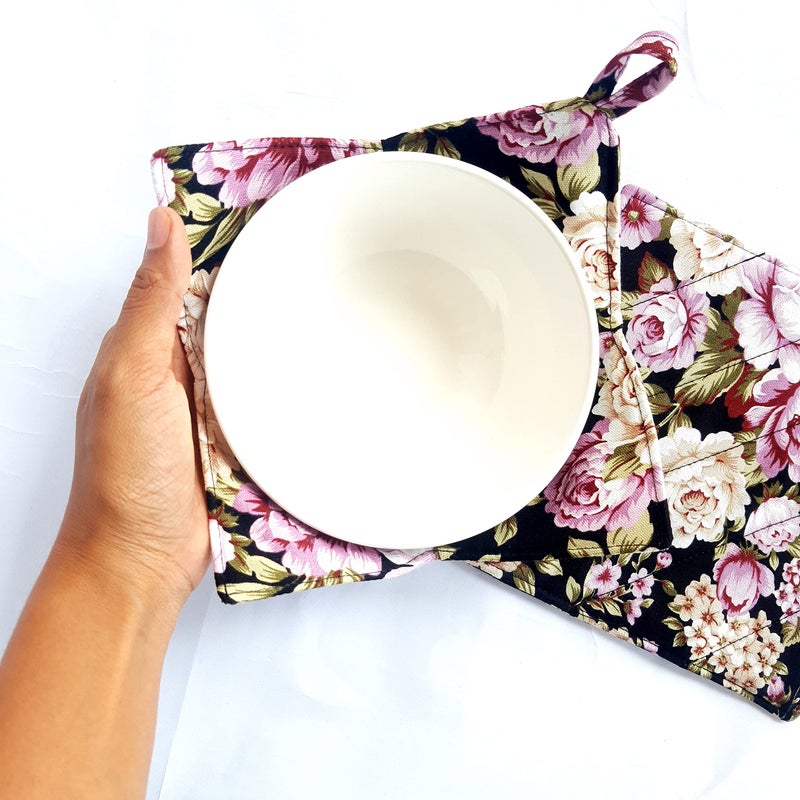 CUSHYSTORE Bowl Cozy Pot Holder Canvas Holders Heat and Cold Resistant Anti-Scalding Protector (Night Rose Garden)  7.5x7.5x4 inch - Image 4