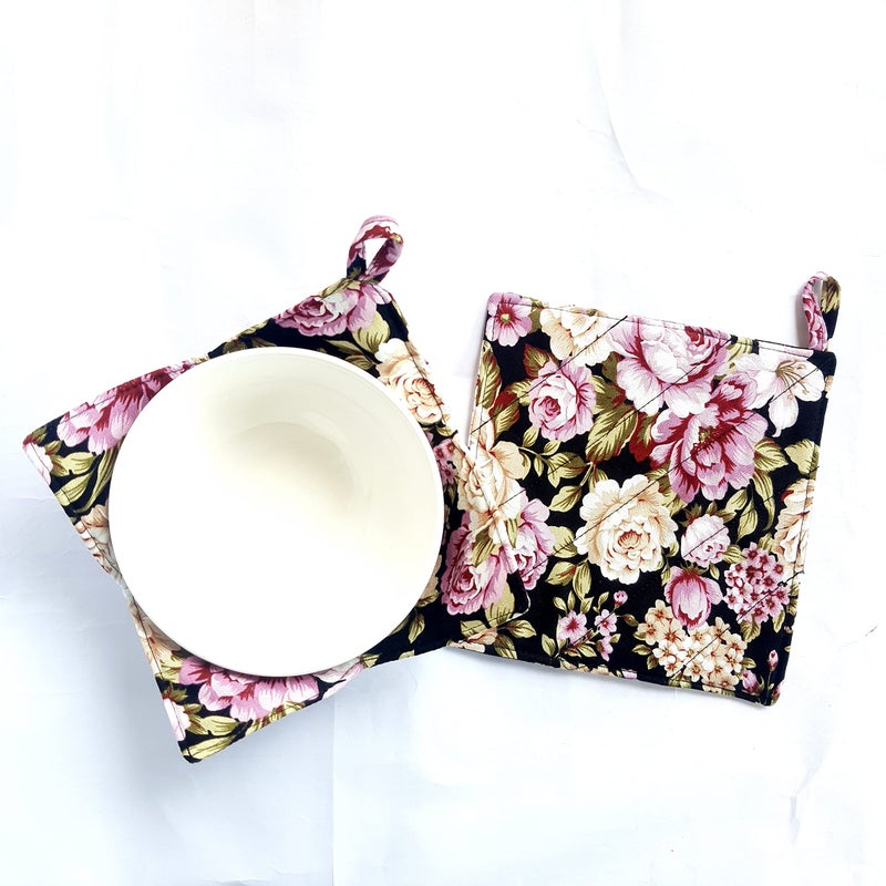 CUSHYSTORE Bowl Cozy Pot Holder Canvas Holders Heat and Cold Resistant Anti-Scalding Protector (Night Rose Garden)  7.5x7.5x4 inch - Image 2
