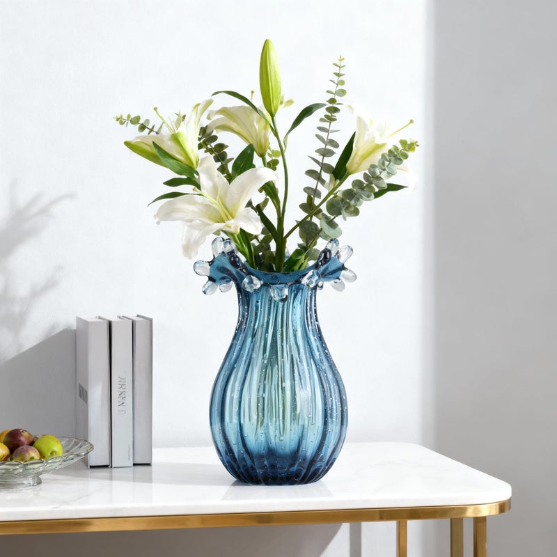 DOVDOV Hand Blown Glass vase, Unique Blue Glass vase, Modern Art Decor, Suitable for Living Room Coffee Tables, Wedding centerpieces, Dining Tables, and Office Centerpiece Floral Arrangements - Image 5