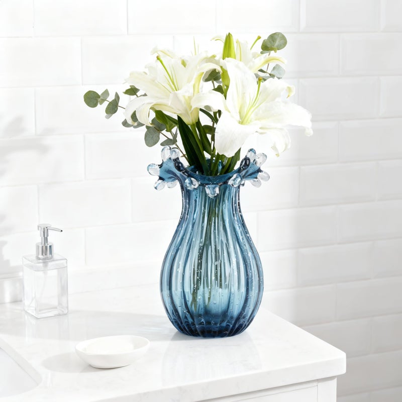 DOVDOV Hand Blown Glass vase, Unique Blue Glass vase, Modern Art Decor, Suitable for Living Room Coffee Tables, Wedding centerpieces, Dining Tables, and Office Centerpiece Floral Arrangements - Image 4