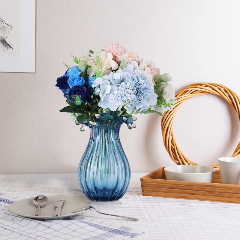 DOVDOV Hand Blown Glass vase, Unique Blue Glass vase, Modern Art Decor, Suitable for Living Room Coffee Tables, Wedding centerpieces, Dining Tables, and Office Centerpiece Floral Arrangements - Image 3