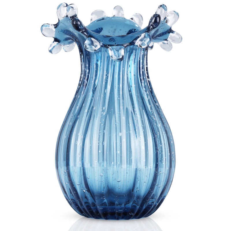 DOVDOV Hand Blown Glass vase, Unique Blue Glass vase, Modern Art Decor, Suitable for Living Room Coffee Tables, Wedding centerpieces, Dining Tables, and Office Centerpiece Floral Arrangements - Image 1