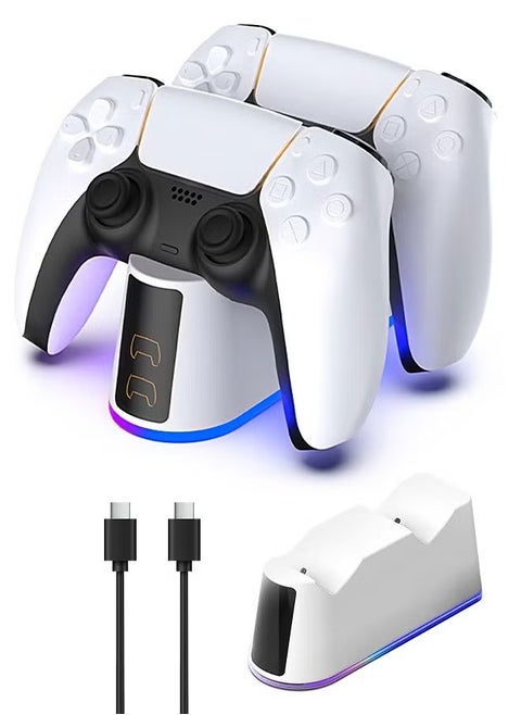 PS5 Controller Charger Staion with RGB Light,Fast Charging Dock for PlayStation 5 Controller,LED Indicator,USB C Cable