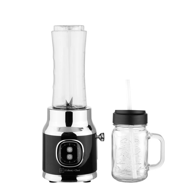 RETRO SMOOTHIE MAKER PERSONAL BLENDER WITH MASON JAR PERFECT FOR SHAKES AND SMOOTHIES COUNTERTOP DISHWASHER SAFE BPAFREE HIGH POWER 300W BLACK