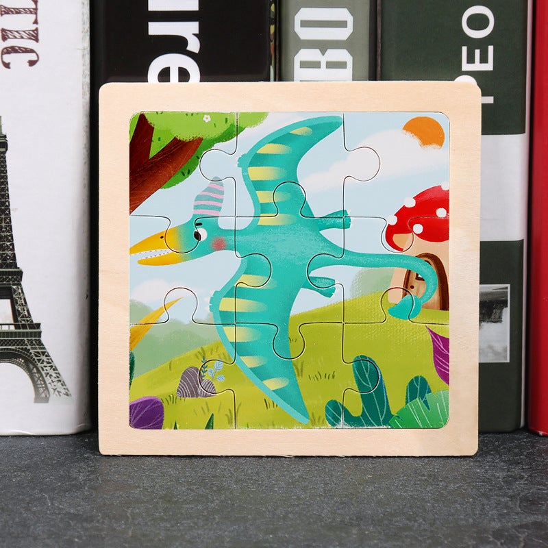 Children'S Early Education 9 Pieces Small Size Wooden Jigsaw Puzzle Toy Baby Educational Cartoon Animal Traffic Cognition Wooden Jigsaw Puzzle - Image 1