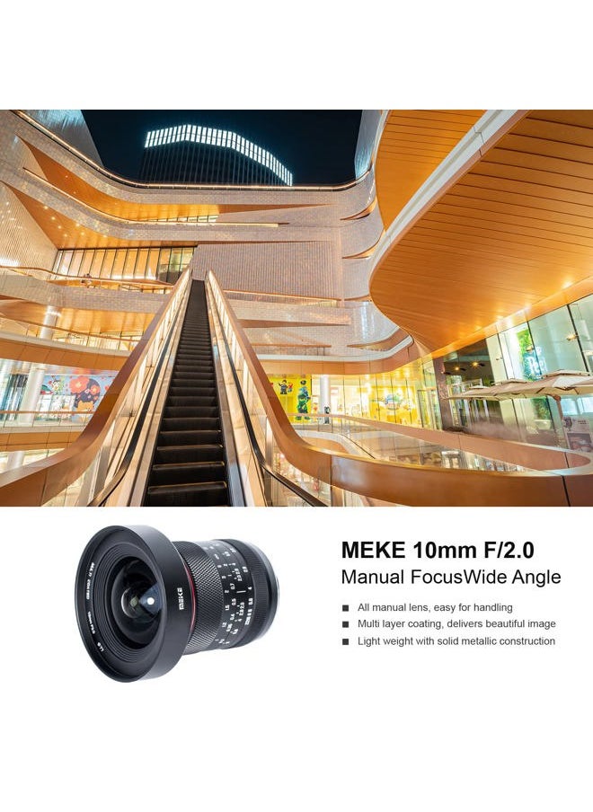Meike - 10mm F2.0 Large Aperture Wide Angle Lens Manual Focus APS-C Lens Compatible with Fujifilm X Mount Mirrorless Cameras X-Pro2 X-E3 X-T1 X-T2 X-T3 X-T4 X-T10 X-T20 X-A2 X-E2 X-T100 X-T200 X-E1 - Image 1