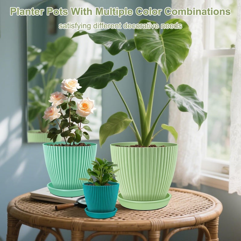 SupKing Plant Pots with Drainage Saucers 7.5/6.7/6/5/4/3.5 Inch Set of 6,Plastic Flower Pots Planters with Multi Mesh Drainage Holes Multicolor Nursery Planting Pot for Indoor Outdoor Garden Plants - Image 5