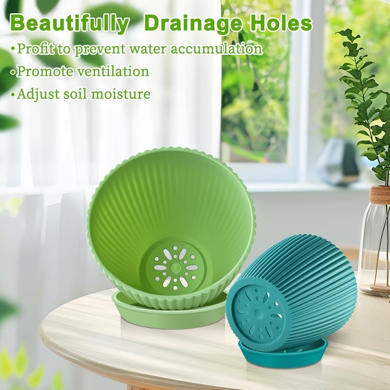 SupKing Plant Pots with Drainage Saucers 7.5/6.7/6/5/4/3.5 Inch Set of 6,Plastic Flower Pots Planters with Multi Mesh Drainage Holes Multicolor Nursery Planting Pot for Indoor Outdoor Garden Plants - Image 3