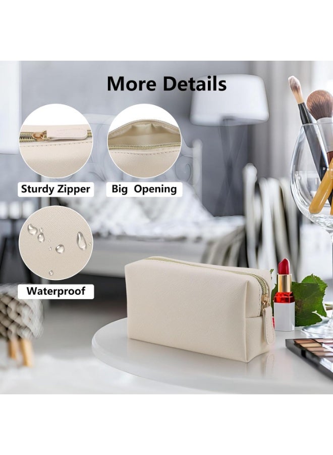 Leather Makeup Bag for Purse Travel, Portable Small Cosmetic Organizer for Women and Girls, Make up Bag with Zipper - Image 4