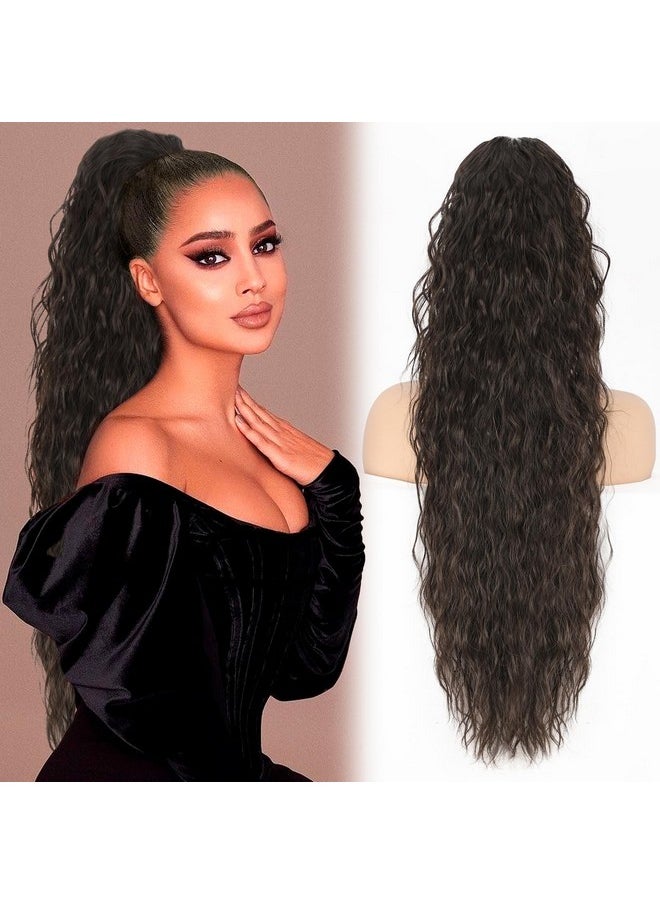 KooKaStyle Ponytail Extensions Drawstring Ponytail Curly Extensions Natural Wavy Long Wavy Ponytail Hair Extensions Clipon Synthetic Hairpieces For Women And Girls (26 Inch Dark Brown)  - Image 1