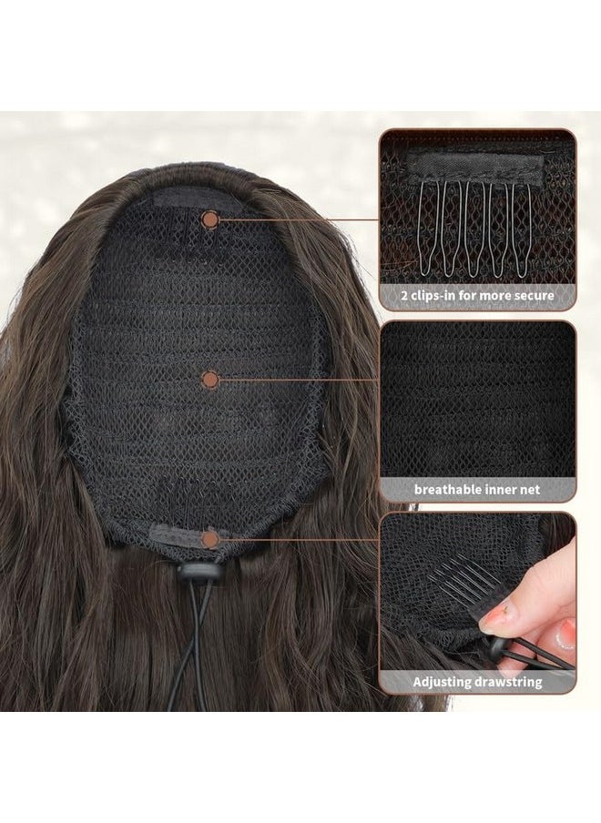 KooKaStyle Ponytail Extensions Drawstring Ponytail Curly Extensions Natural Wavy Long Wavy Ponytail Hair Extensions Clipon Synthetic Hairpieces For Women And Girls (26 Inch Dark Brown)  - Image 3