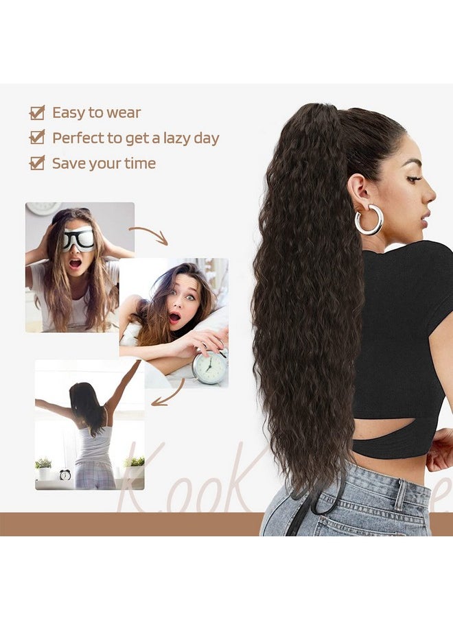 KooKaStyle Ponytail Extensions Drawstring Ponytail Curly Extensions Natural Wavy Long Wavy Ponytail Hair Extensions Clipon Synthetic Hairpieces For Women And Girls (26 Inch Dark Brown)  - Image 4