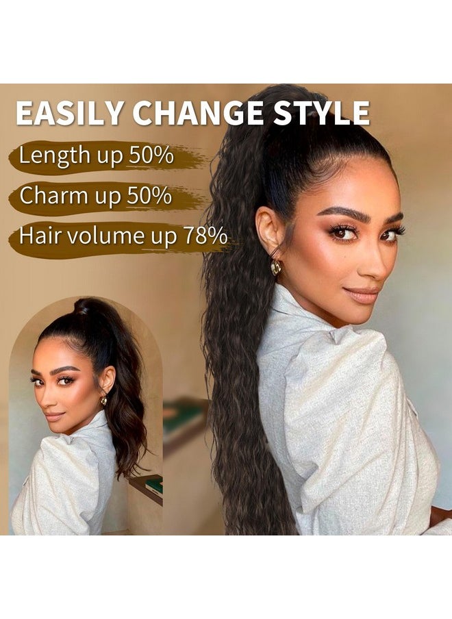 KooKaStyle Ponytail Extensions Drawstring Ponytail Curly Extensions Natural Wavy Long Wavy Ponytail Hair Extensions Clipon Synthetic Hairpieces For Women And Girls (26 Inch Dark Brown)  - Image 5