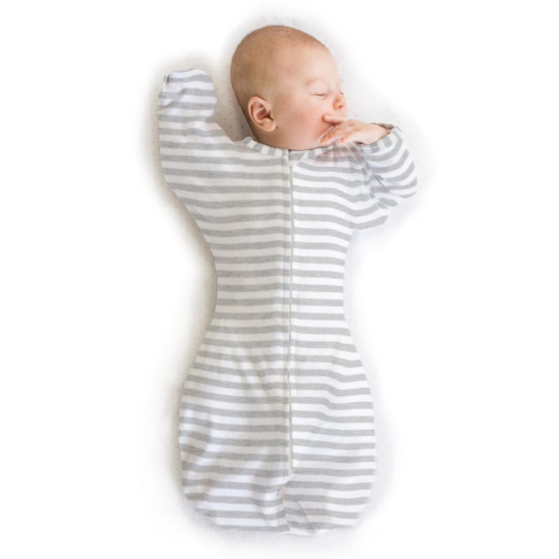 SwaddleDesigns Transitional Swaddle Sack, Arms Up Half-Length Sleeves & Mitten Cuffs, Swaddle for Newborn Transition to Baby Sleep Sack Wearable Blanket, 3-6 Month, 14-21 lb, Heathered Gray Stripes - Image 1