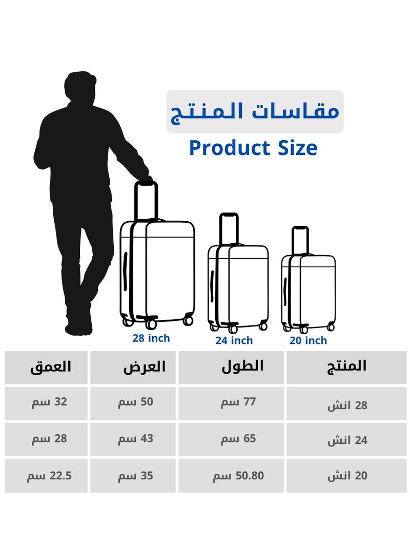 طقم شنط سفر 3 قطع اقتصادي مقاوم للكسر - أسود (20، 24، 28 بوصة)  - Image 3