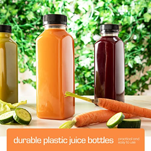 DECADORN 12 oz Plastic Juice Bottles With Caps - 45 Pack MADE IN USA Juicing Bottles Reusable - Juice Container For Fridge - Shatterproof, BPA-Free, Leak proof, Disposable & Recyclable - Image 3
