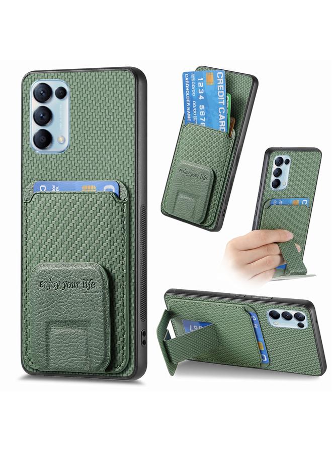 S-TOP Case For OPPO Reno5 5G Carbon Fiber Card Bag Fold Stand Phone Case - Image 1