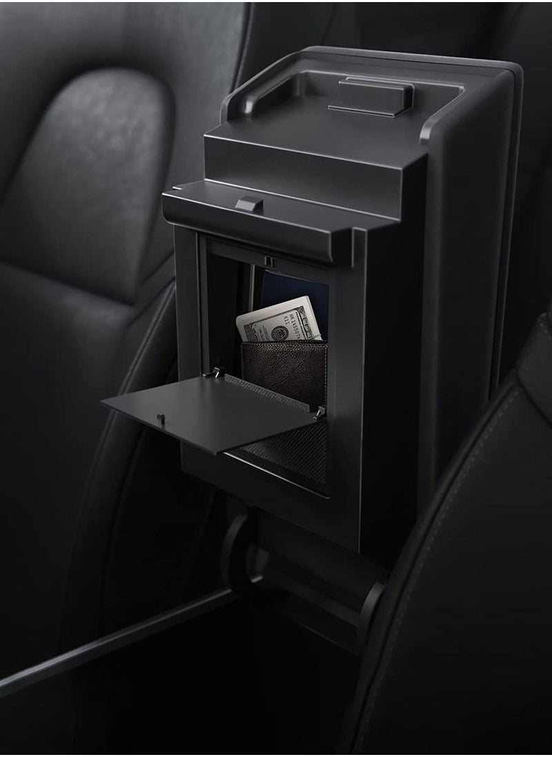 Spigen - One-Touch Hidden Storage Box (Carbon Edition) for Tesla Model 3 (2021 to 2023) and Model Y (2021 to Current) Center Console Organizer Armrest - Image 1