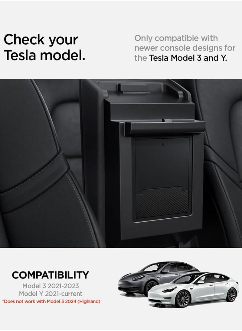 Spigen - One-Touch Hidden Storage Box (Carbon Edition) for Tesla Model 3 (2021 to 2023) and Model Y (2021 to Current) Center Console Organizer Armrest - Image 1