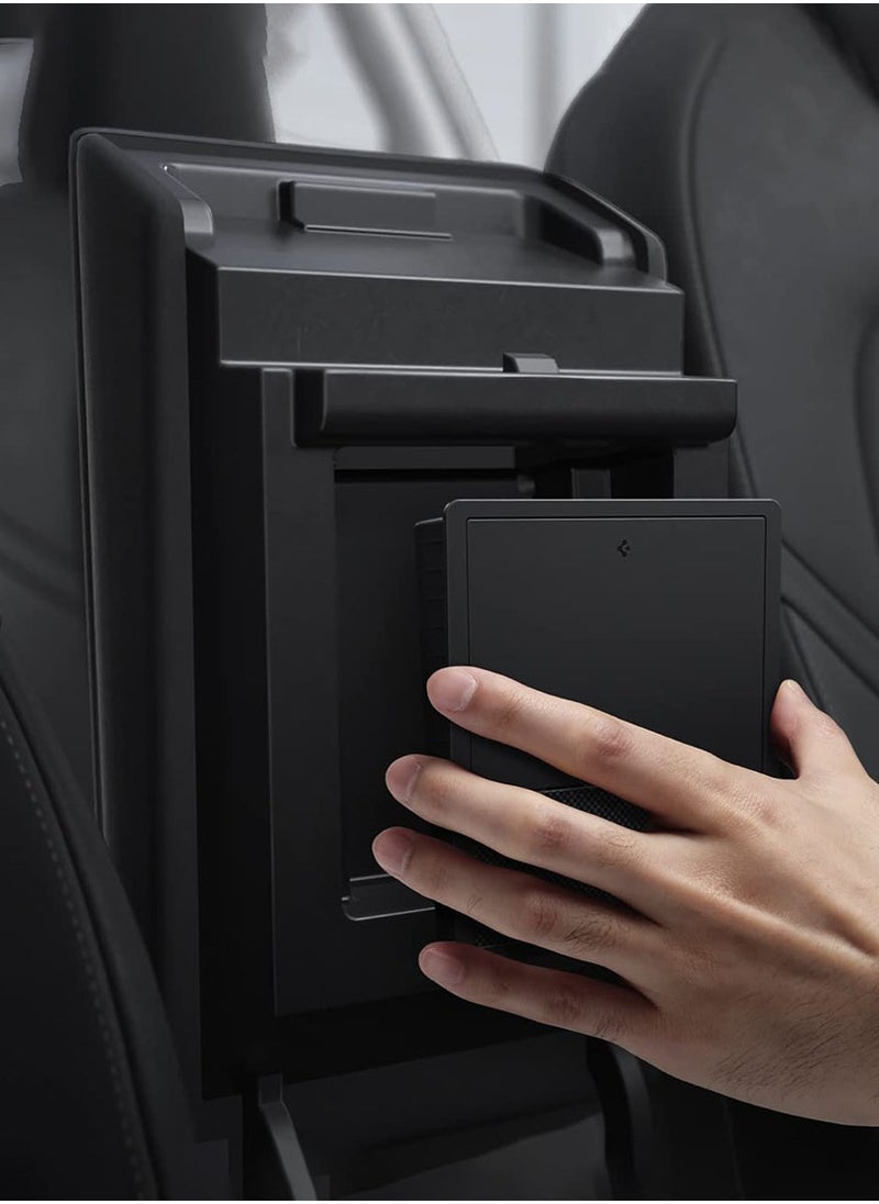 Spigen - One-Touch Hidden Storage Box (Carbon Edition) for Tesla Model 3 (2021 to 2023) and Model Y (2021 to Current) Center Console Organizer Armrest - Image 1