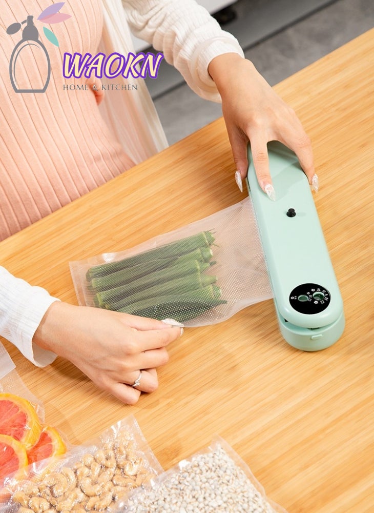WAOKN Food Vacuum Sealer Automatic Air Sealing System for Food Dry and Moist Storage Automatic Electric Vacuum Film Sealer Packaging Machine Vacuum Packer Included 10 Pocket Bag Portable for Home Kitchen  - Image 1