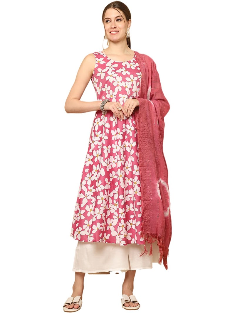 jompers طقم جومبرز للنساء من قماش القطن المخلوط مع كورتا مطبوعة وبنطلون واسع ودوبيتا - Image 1