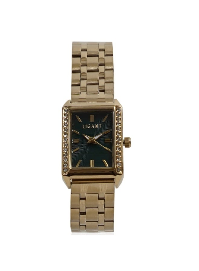 LIGANT Luxury Women's Stainless Steel Watch in Gold & Emerald Green - Elegant Modern Design - Rust Resistant Metallic Wristwatch for Events & Daily Wear - Image 1