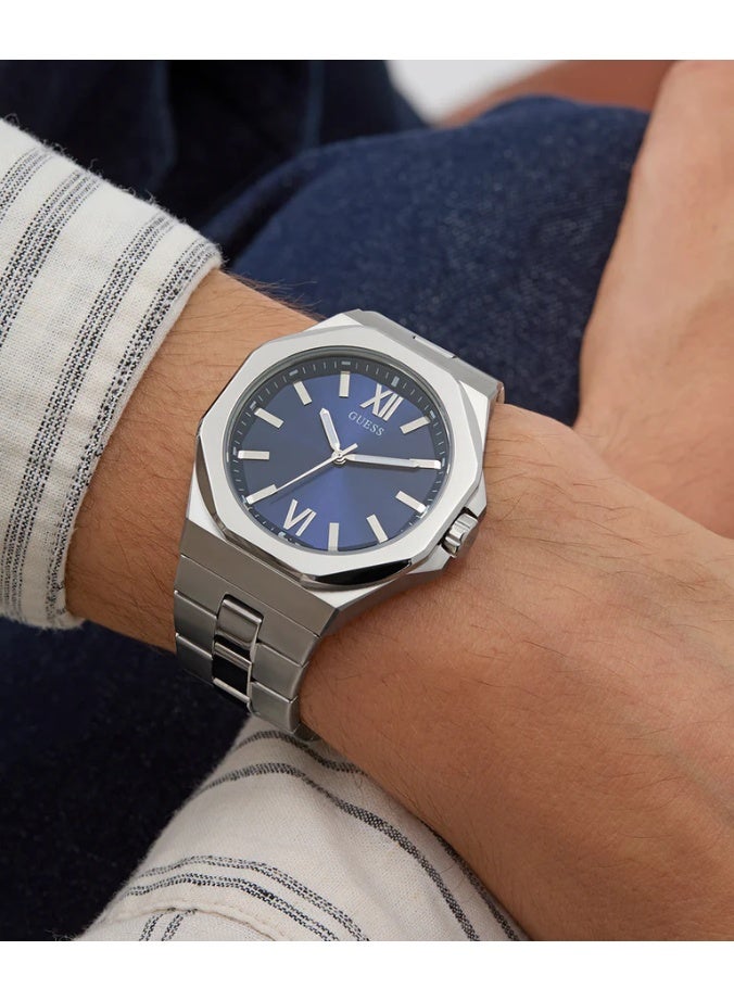 Guess Men's Silver Watch, Blue Dial | Gw0849g1 - Image 5