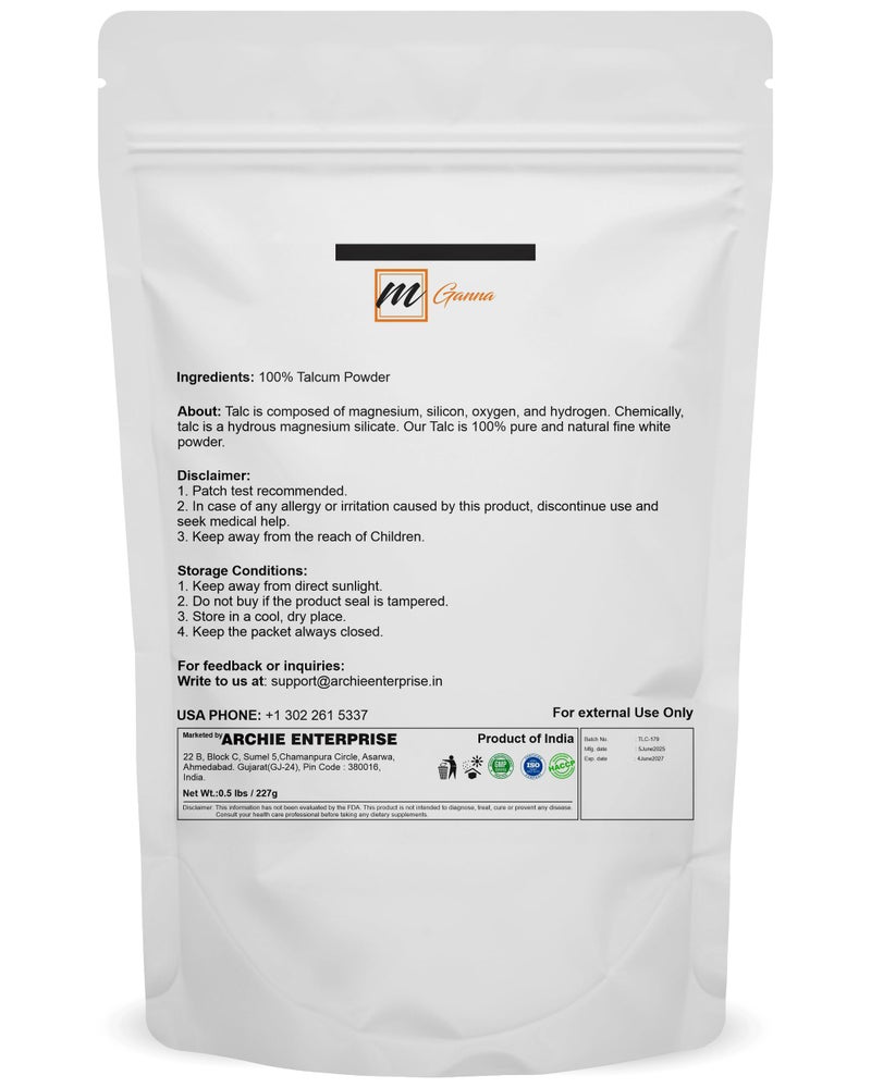 mGanna 100% Natural Talc Powder for Facial Make-up, Absorption, Lubrication, and Multi-Purpose 0.5 LBS / 227 GMS - Image 2