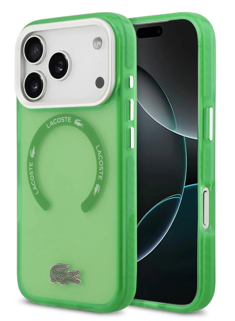 LACOSTE iPhone 17 Pro MagSafe Case / Transparent TPU+PC Case With Frosted Finish / iP 17 Pro Back Cover - Estragon Green